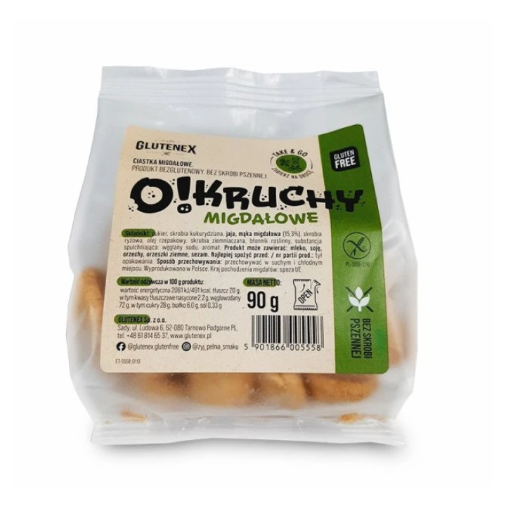 Ciastka Migdałowe Bezglutenowe O!kruchy 90g | GLUTENEX - Ekochatka