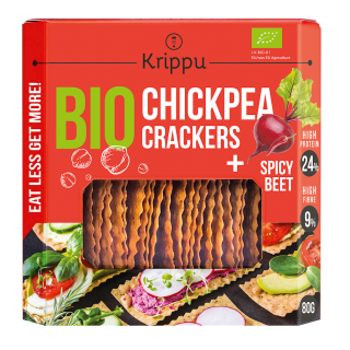 Krakersy Proteinowe z Ciecierzycy Pikantne z Burakiem BIO 80g | KRIPPU - Ekochatka