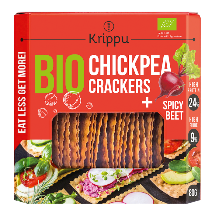 Krakersy Proteinowe z Ciecierzycy Pikantne z Burakiem BIO 80g | KRIPPU - Ekochatka