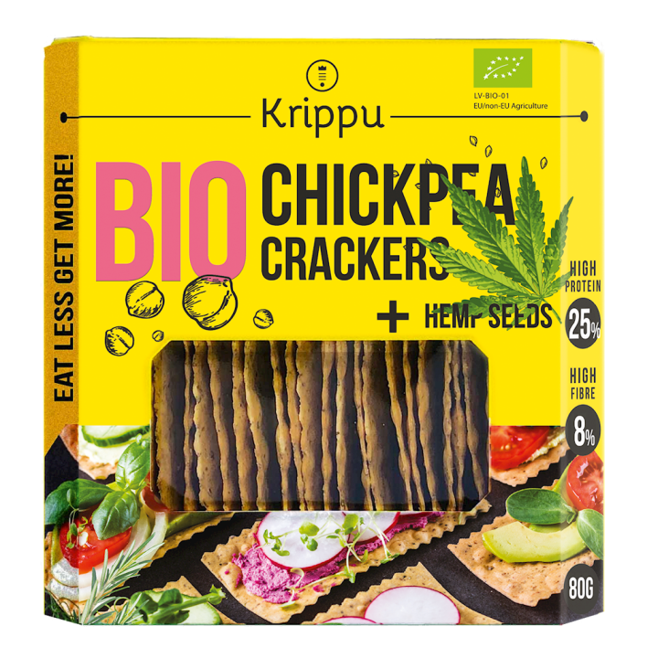 Krakersy Proteinowe z Ciecierzycy z Nasionami Konopi BIO 80g | KRIPPU - Ekochatka
