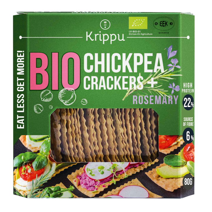 Krakersy Proteinowe z Ciecierzycy z Rozmarynem BIO 80g | KRIPPU - Ekochatka