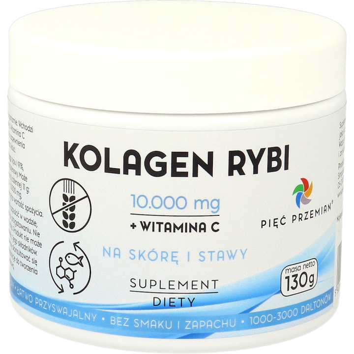 Kolagen Rybi + Witamina C w Proszku Bezglutenowy 130g | PIĘĆ PRZEMIAN - Ekochatka