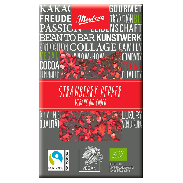 Czekolada Gorzka z Truskawkami i Pieprzem Fair Trade BIO 30g | MEYBONA - Ekochatka