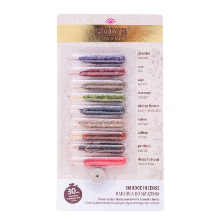 Zestaw Kadzidełek do Smużenia z Aromatycznymi Ziołami (9szt.) | SATTVA - Ekochatka