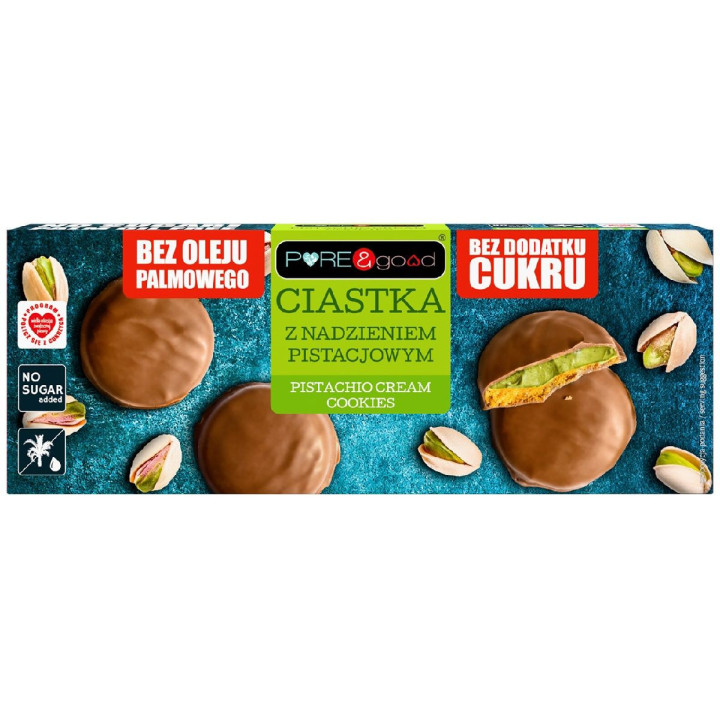 Ciastka z Nadzieniem Pistacjowym w Czekoladzie Mlecznej bez Dodatku Cu | PURE&GOOD - Ekochatka