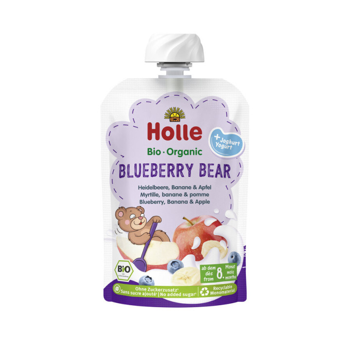 Mus Borówkowy Miś (Jogurt Borówka Jabłko Banan) bez Dodatku Cukrów od  | HOLLE - Ekochatka