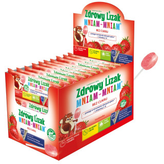 Lizak o Smaku Truskawkowym z Witaminą D i C bez Cukru Bezglutenowy 6g | ZDROWY LIZAK - Ekochatka