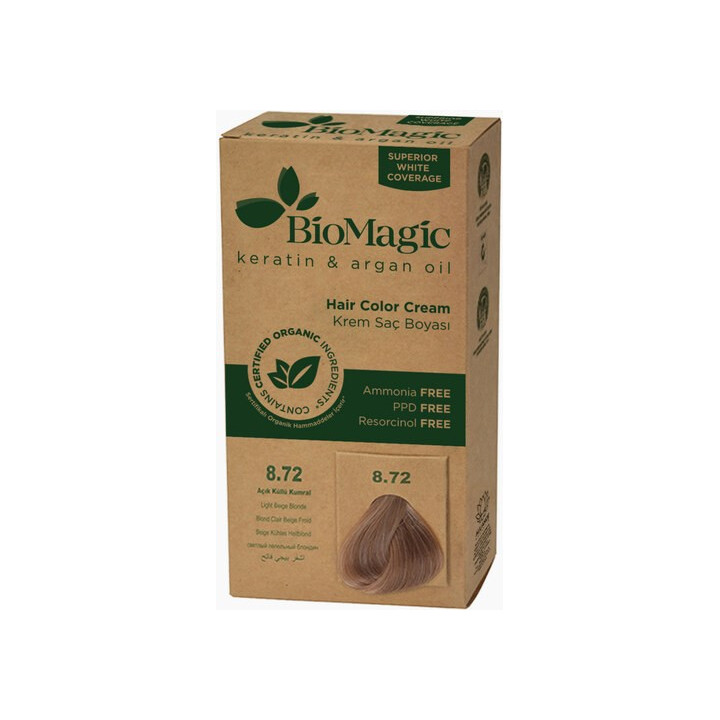 Farba do Włosów Jasny Beżowy Blond (8.72) 250g | BIOMAGIC - Ekochatka