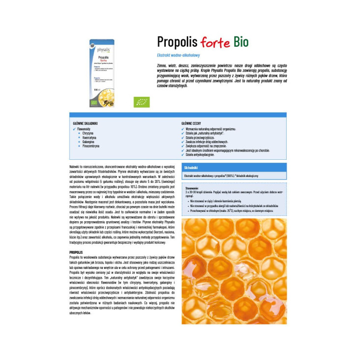 Propolis Forte Ekstrakt w Kroplach BIO 100ml | PHYSALIS - Ekochatka