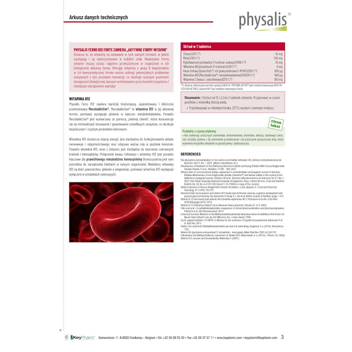 Żelazo + Witamina B12 Forte 45 Tabletek | PHYSALIS - Ekochatka