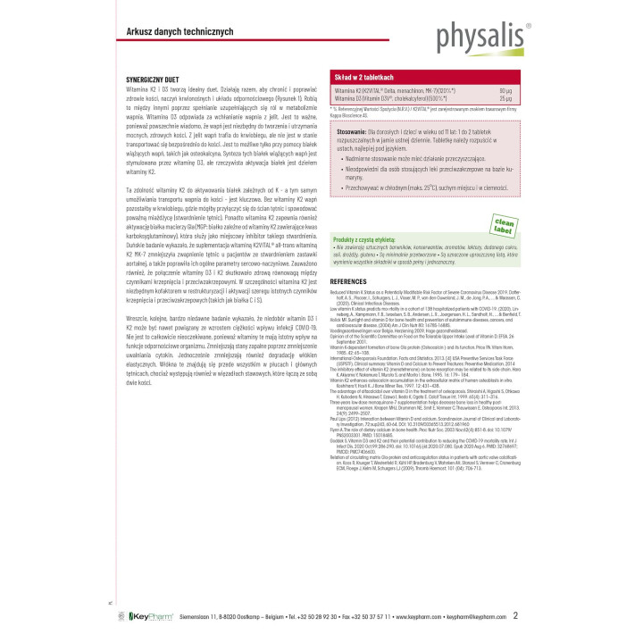 Witamina K2 + D3 60 tabletek - Physalis | PHYSALIS - Ekochatka