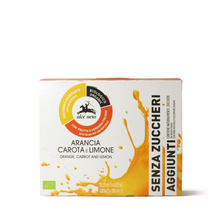 Napój Jabłko Pomarańcza Marchew Cytryna bez Dodatku Cukrów BIO 200ml | ALCE NERO - Ekochatka