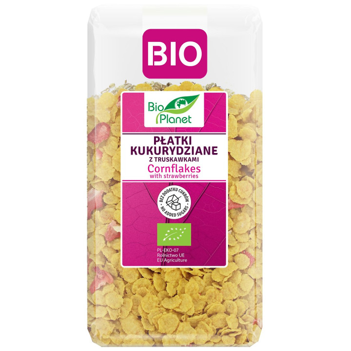 Płatki Kukurydziane z Truskawkami bez Cukru BIO 250 g - Bio Planet - E