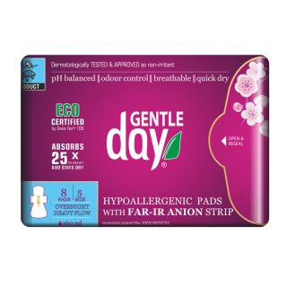 Podpaski Higieniczne z Paskiem Anionowym na Noc 8 szt. - Gentle Day - 