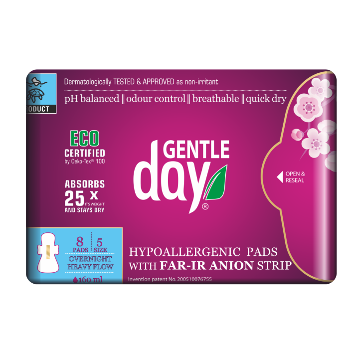Podpaski Higieniczne z Paskiem Anionowym na Noc 8 szt. - Gentle Day - 