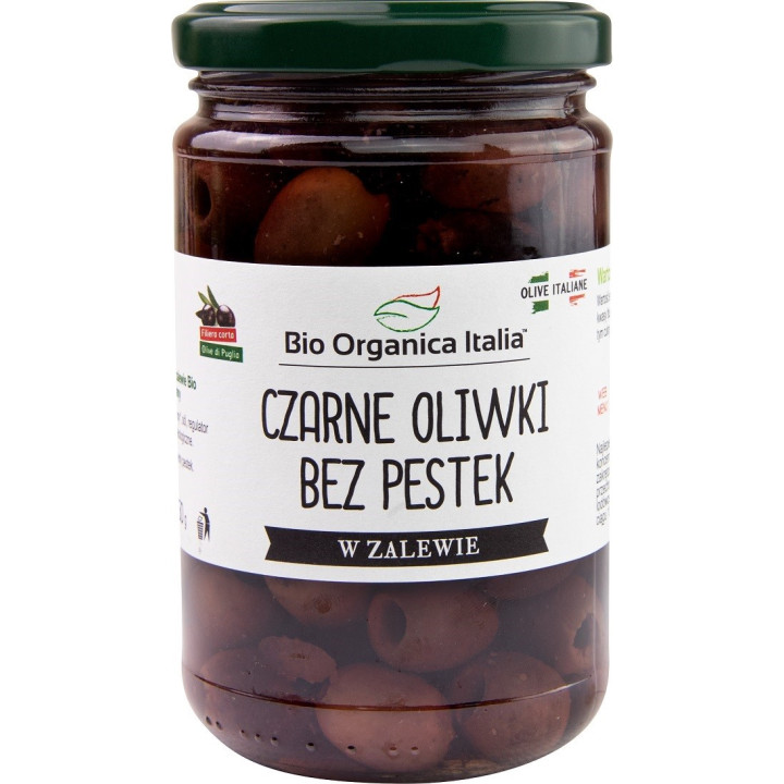 Oliwki Czarne bez Pestek w Zalewie BIO 280 g - Bio Organica Italia - E
