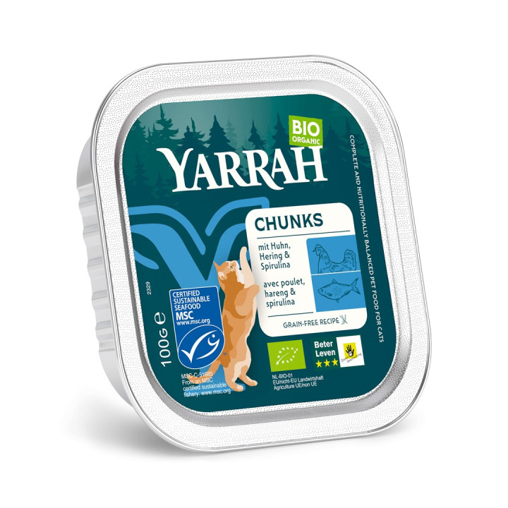 Karma dla Kota Kawałki Kurczak i Ryba ze Spiruliną BIO 100 g - Yarrah 