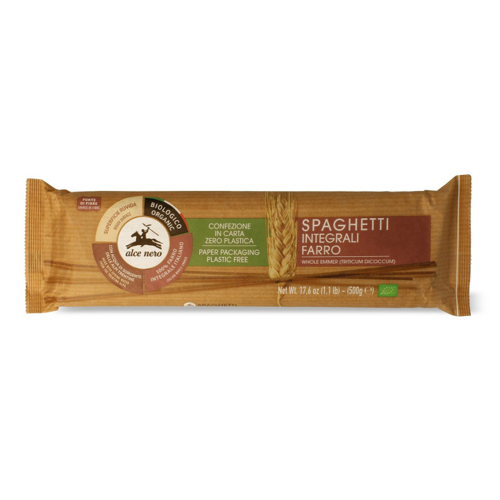 Makaron Spaghetti Razowy z Pszenicy Plaskurki BIO 500 g - Alce Nero - 