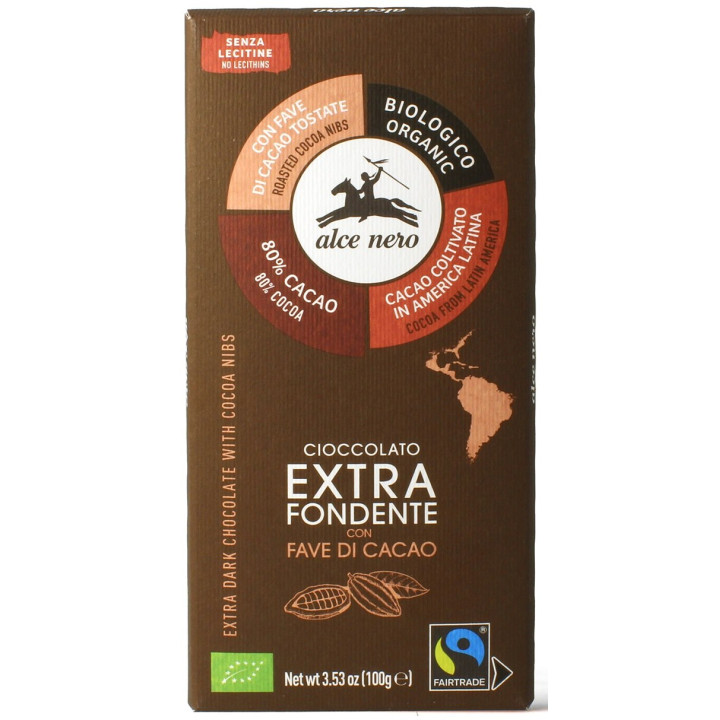 Czekolada Gorzka 80% z Ziarnami Kakaowca Fair Trade Bezglutenowa BIO 1