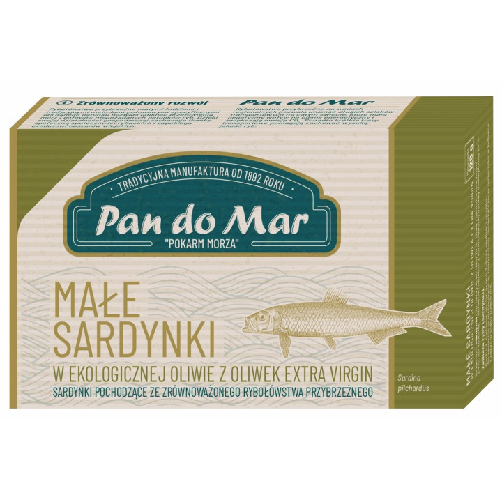 Sardynki Europejskie w Oliwie z Oliwek Extra Virgin BIO 120 g - Pan do