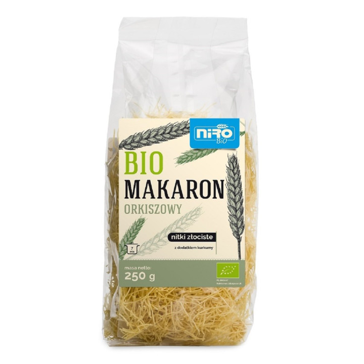 Makaron Orkiszowy z Kurkumą Nitki Złociste BIO 250 g - Niro - Ekochatk