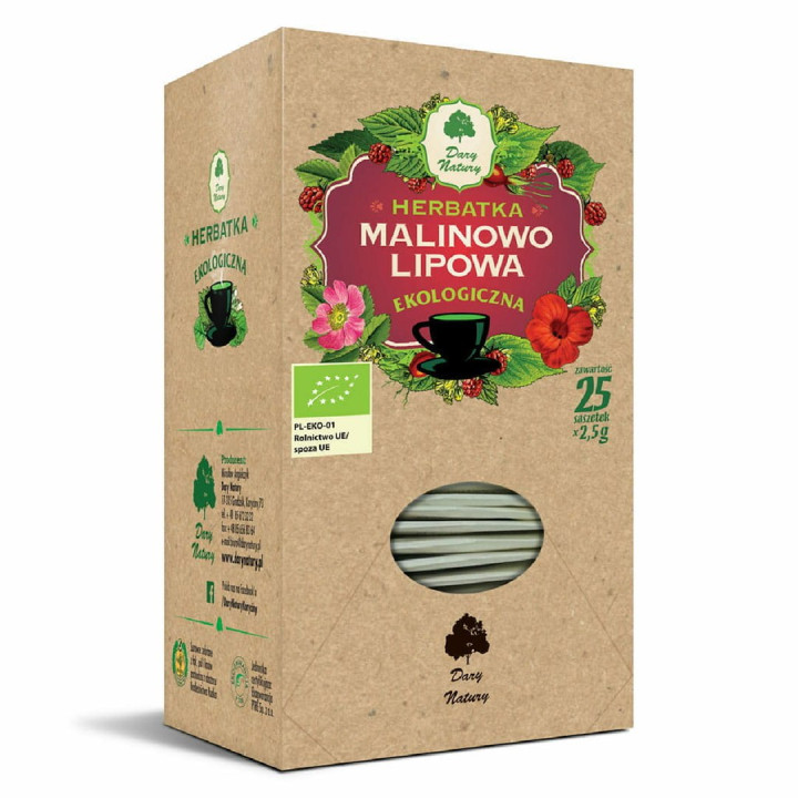 Herbatka Malinowo-Lipowa BIO 25 x 2,5 g - Dary Natury - Ekochatka