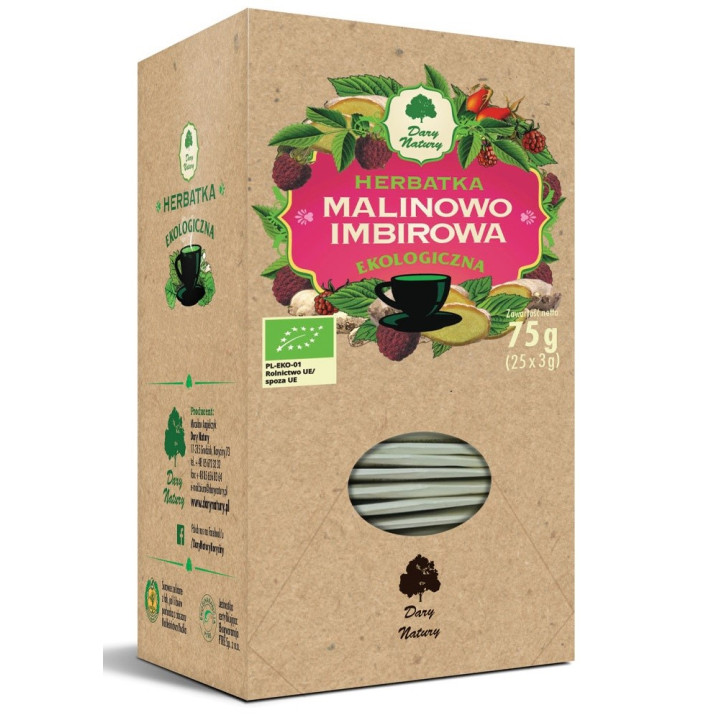 Herbatka Malinowo-Imbirowa BIO 75 g - Dary Natury - Ekochatka