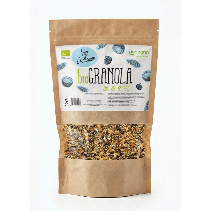 Granola Figa z Kokosem Bezglutenowa BIO 320 g - Papagrin - Ekochatka