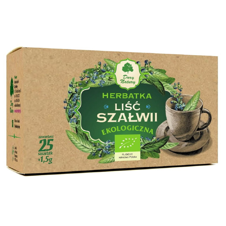 Herbatka Liść Szałwii BIO 25 Saszetek 37,5 g - Dary Natury - Ekochatka