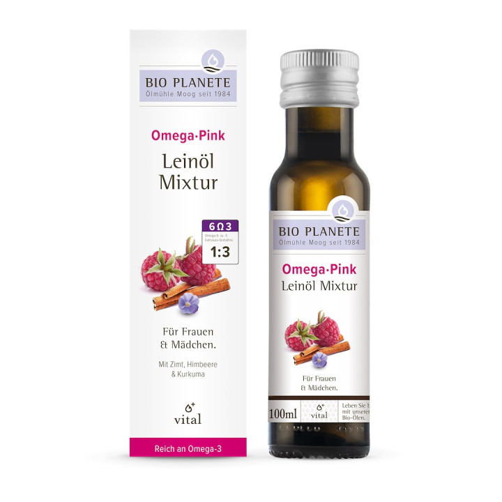 Omega Pink - Mieszanka z Olejem Lnianym, Maliną i Kurkumą BIO 100 ml -