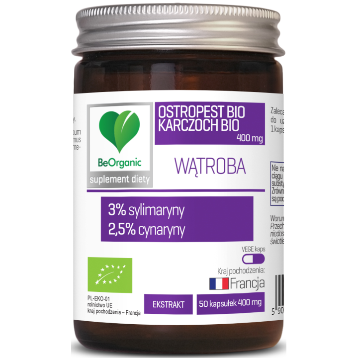 Ostropest Plamisty i Karczoch Ekstrakt BIO 50 Kapsulek - Be Organic - 