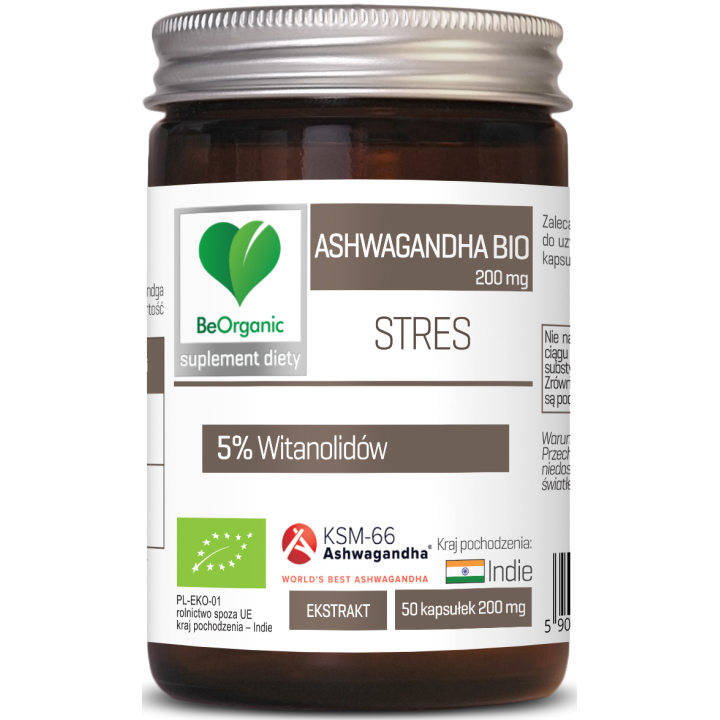 Ashwagandha KSM-66 Ekstrakt 200 mg BIO 50 Kapsulek - Be Organic - Ekoc