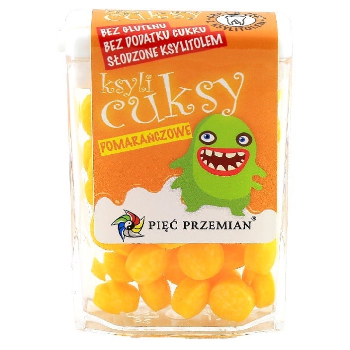 Cukierki z Ksylitolu Pomarańczowe Bezglutenowe 13 g - Pięć Przemian - 