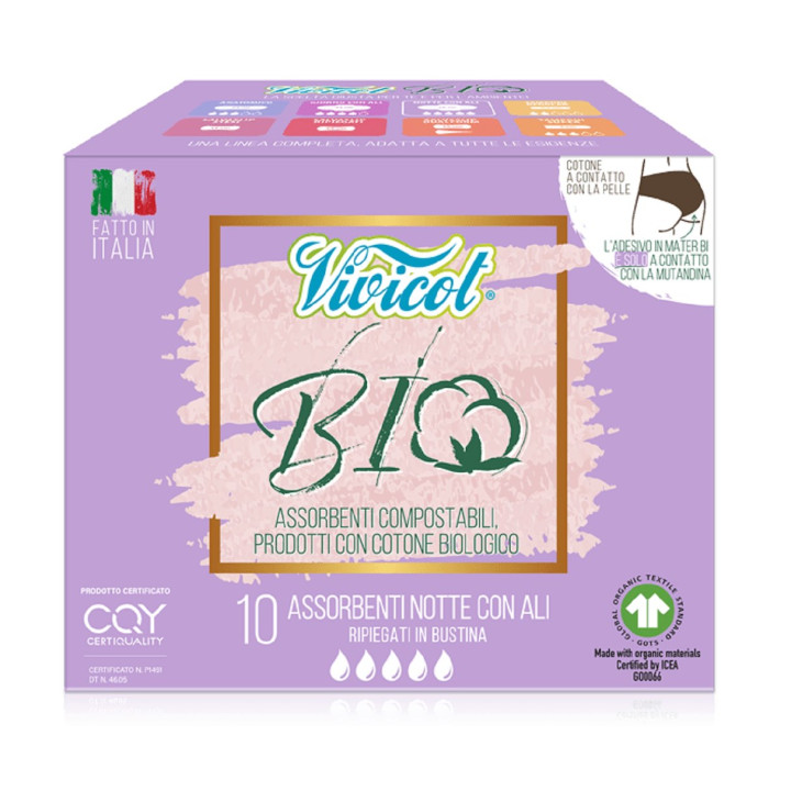 Podpaski Higieniczne ze Skrzydełkami na Noc 10 szt. - Vivicot - Ekocha