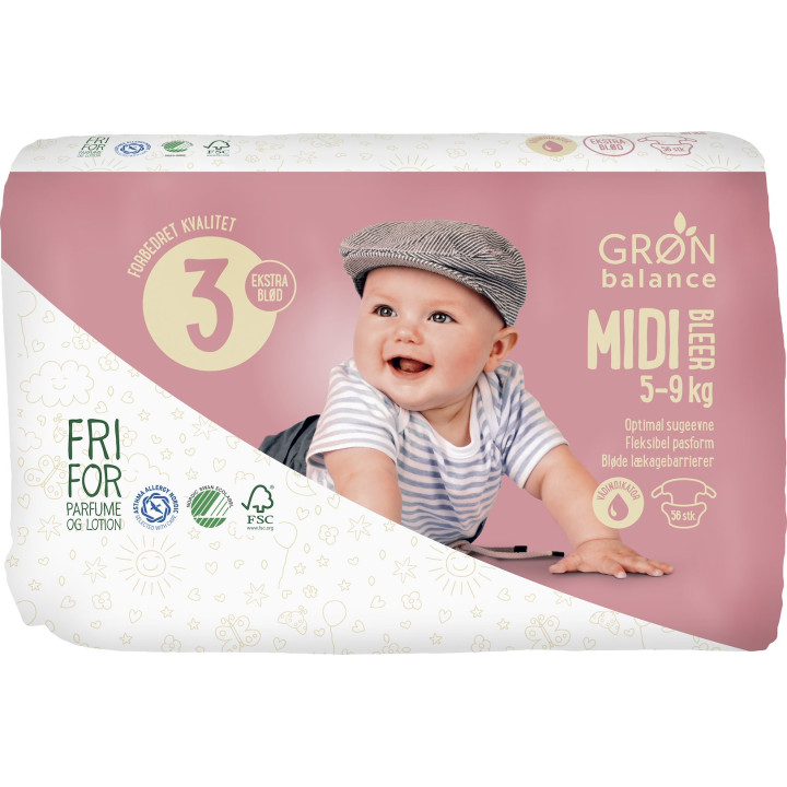 Pieluchy Ekologiczne Midi 5-9 kg 56 szt. - Gron Balance - Ekochatka