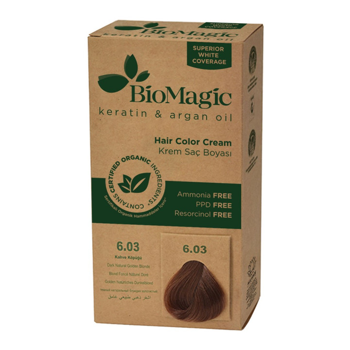 Farba do Wlosow Ciemny Zloty Blond 6.03 z Keratyna 250 g - Biomagic - 