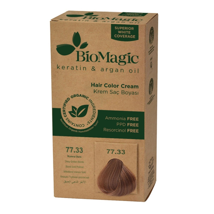 Farba do Wlosow Gleboki Zloty Blond 77.33 z Keratyna 250 g - Biomagic 