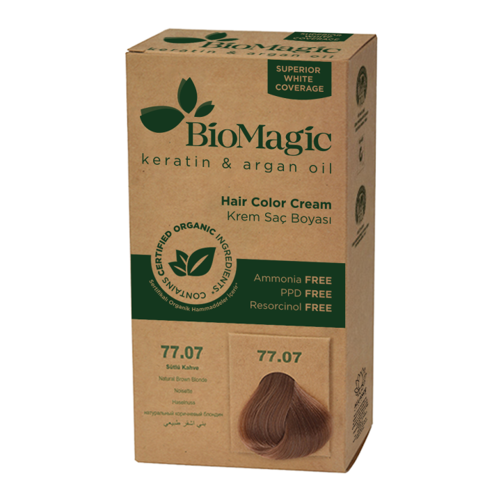 Farba do Wlosow Brazowy Blond 77.07 z Olejkiem Arganowym 250 g - Bioma