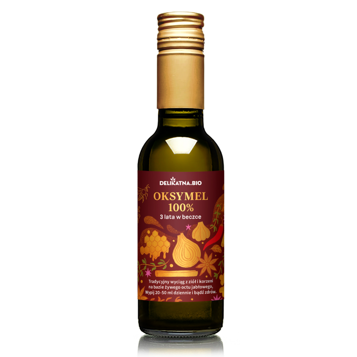 Oksymel 100% BIO 3 Lata w Beczce 250 ml - Delikatna - Ekochatka