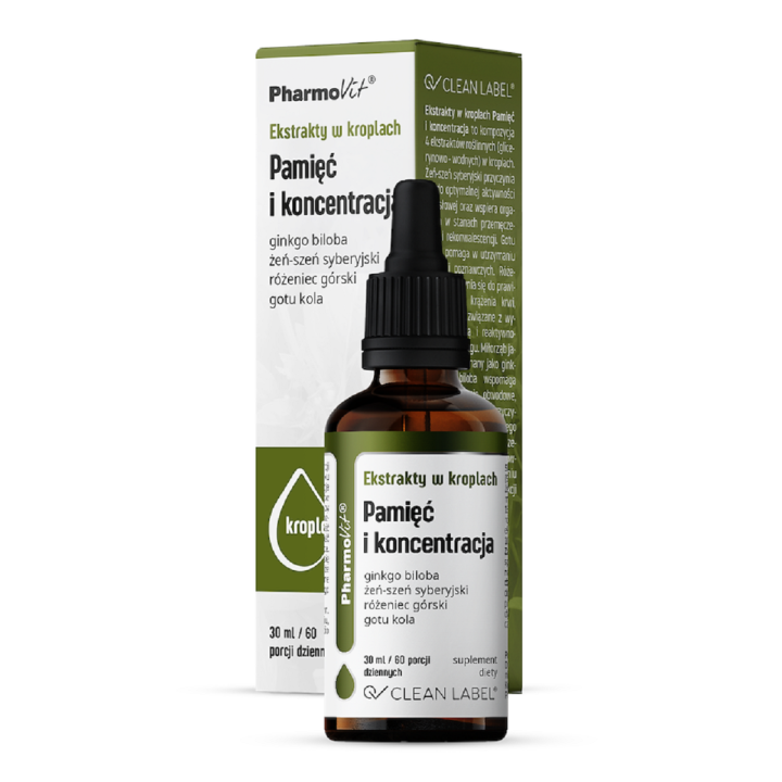 Ekstrakty w Kroplach na Pamięć i Koncentrację Bezglutenowe 30 ml - Pha