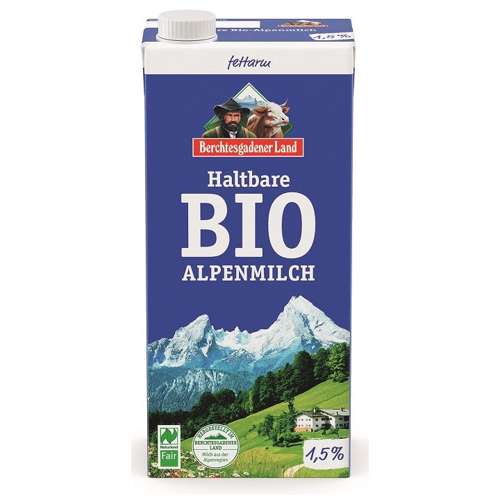Mleko Alpejskie 1,5% Tłuszczu UHT BIO 1 l - Berchtesgadener Land - Eko