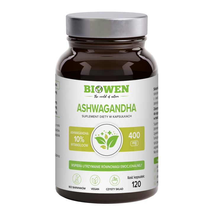 Ashwagandha Ekstrakt 400 mg z BioPerine 120 Kapsułek - Biowen - Ekocha