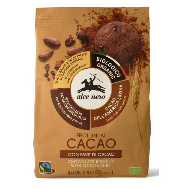 Ciastka Kakaowe z Ziarnami Kakao Fair Trade BIO 250 g - Alce Nero - Ek