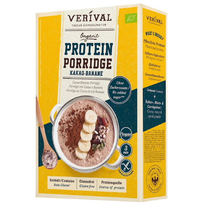 Owsianka Proteinowa z Kakao i Bananem Bezglutenowa BIO 350 g - Verival