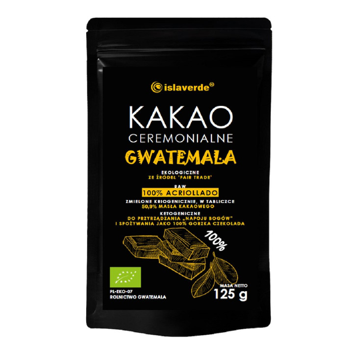 Kakao Ceremonialne 100% Tabliczka Gorzka BIO 125 g - Islaverde - Ekoch
