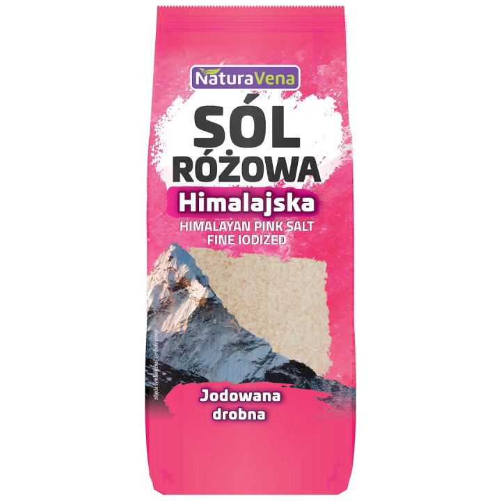 Sól Himalajska Różowa Drobno Mielona Jodowana 500 g - Naturavena - Eko