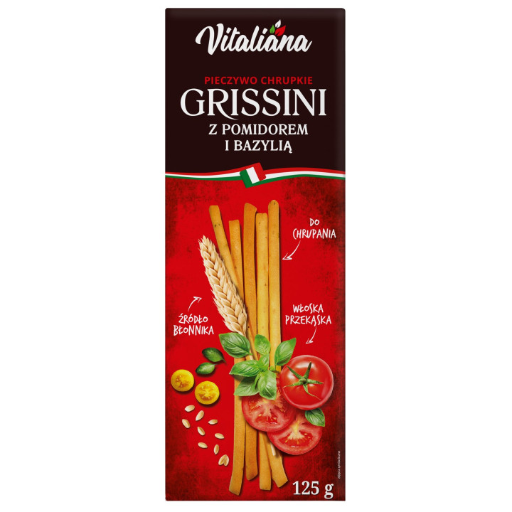 Paluszki Grissini z Pomidorami i Bazylią 125 g - Vitaliana - Ekochatka