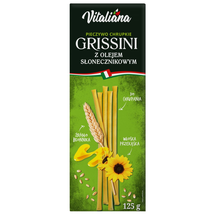 Paluszki Grissini Klasyczne z Olejem Słonecznikowym 125 g - Vitaliana 