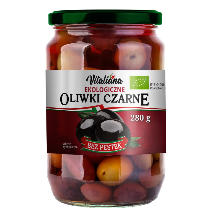 Oliwki Czarne Włoskie bez Pestek w Zalewie BIO 280 g - Vitaliana - Eko