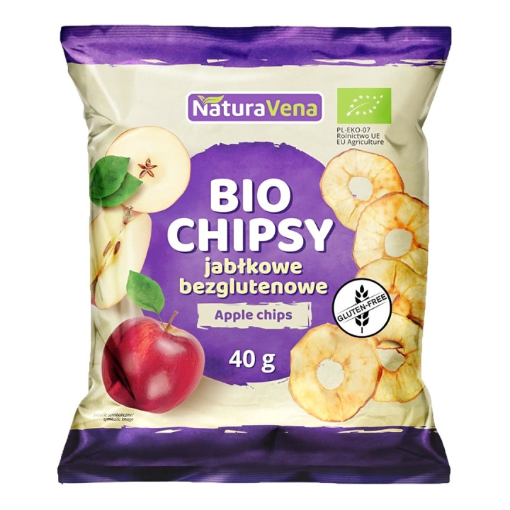 Chipsy Jabłkowe Suszone Bezglutenowe BIO 40 g - Naturavena - Ekochatka